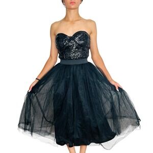 Rare London Strapless Dress‎ 4 Black Babydoll Fairy Sequin NYE Party Corset NWT